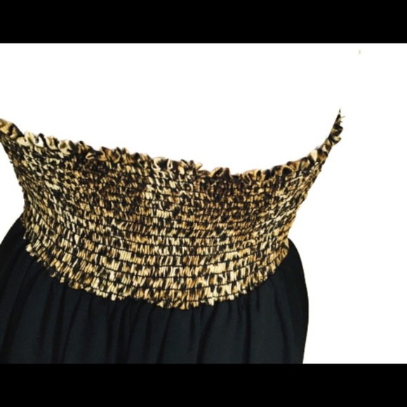 FOREIGN EXCHANGE Animal Print Strapless Bandeau Dress With Hi Lo Fit Black Small - Picture 8 of 9